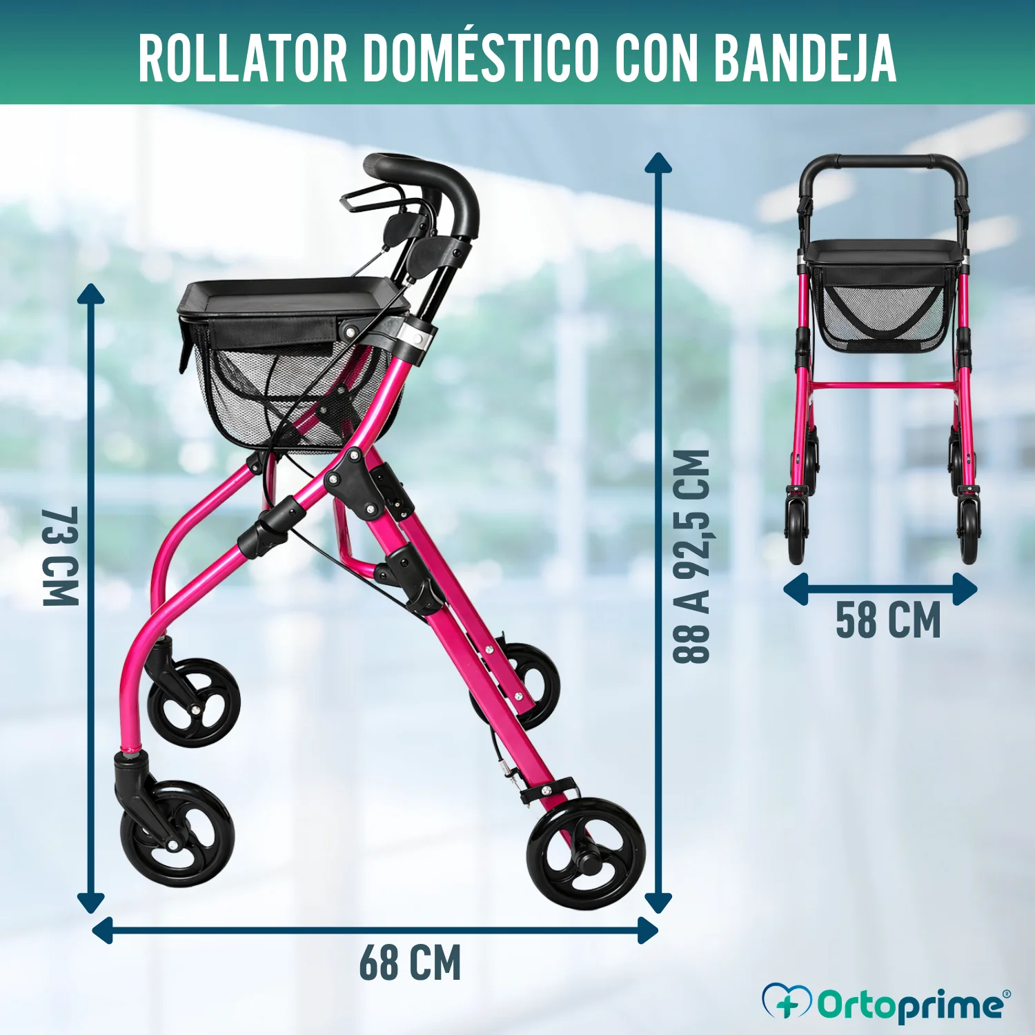 Andador Rollator Plegable de Interior con Bandeja Portaobjetos - Image 2