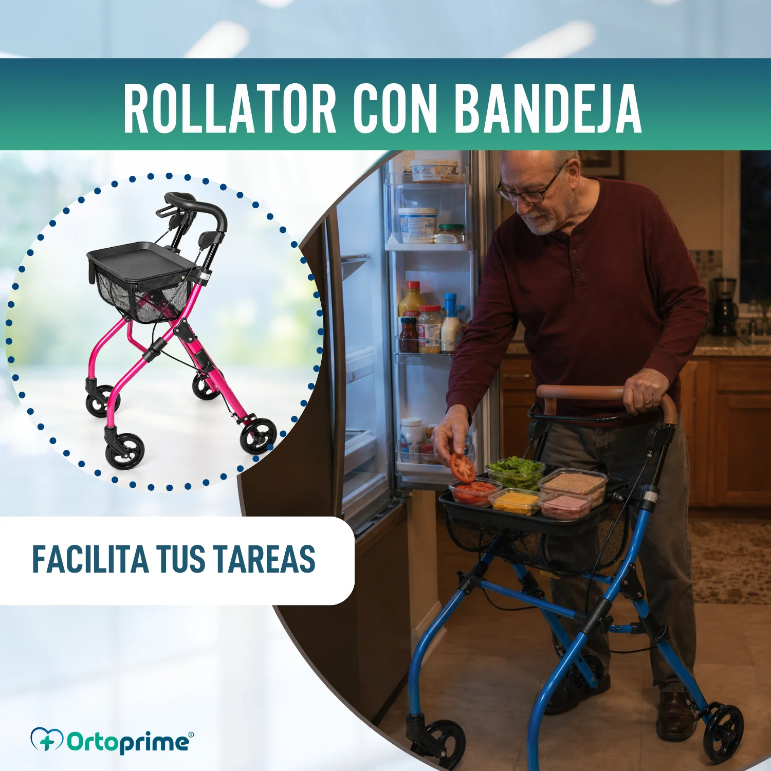 Andador Rollator Plegable de Interior con Bandeja Portaobjetos - Image 5