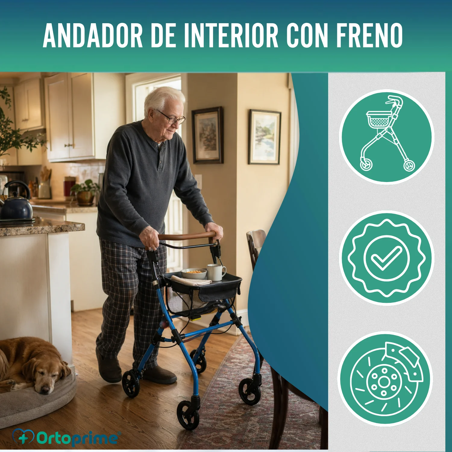 Andador Rollator Plegable de Interior con Bandeja Portaobjetos - Image 7