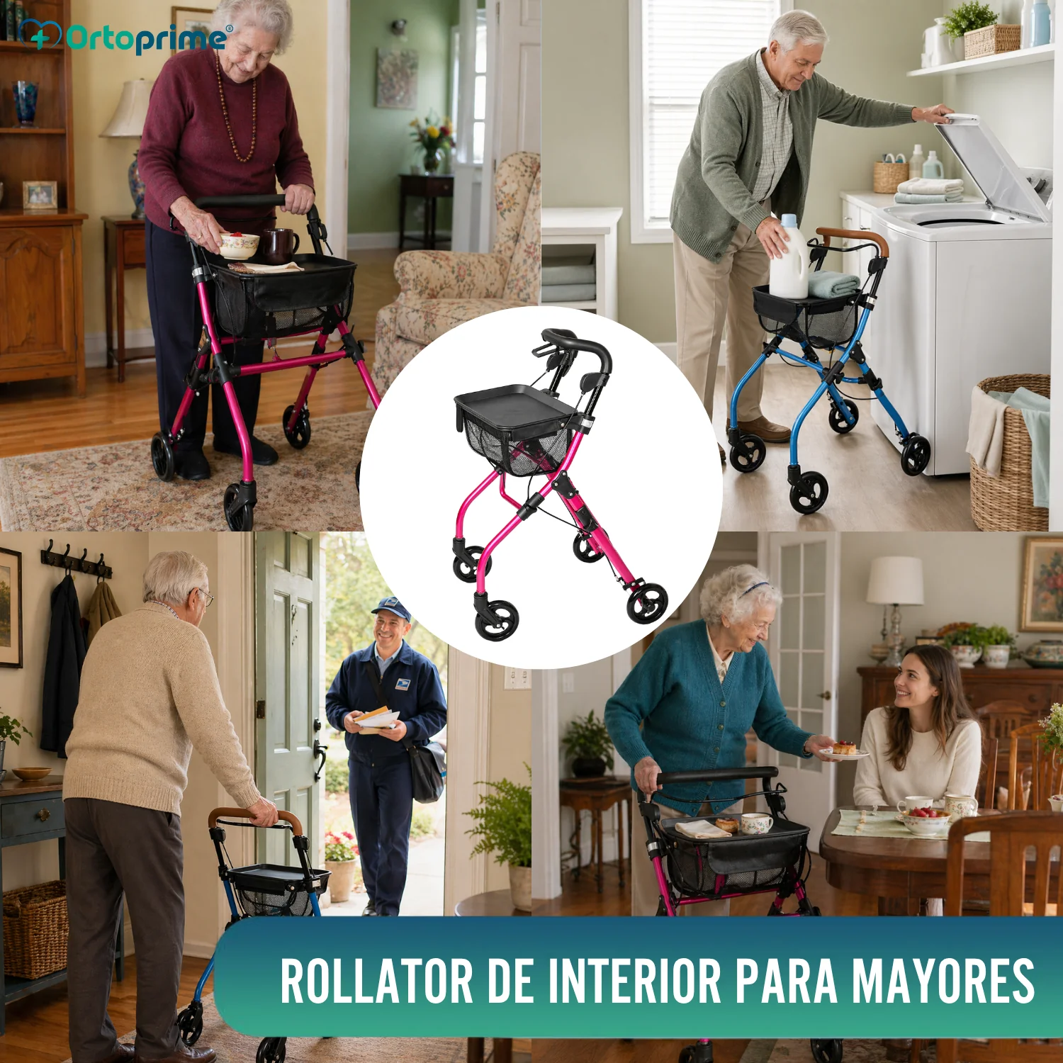 Andador Rollator Plegable de Interior con Bandeja Portaobjetos - Image 8