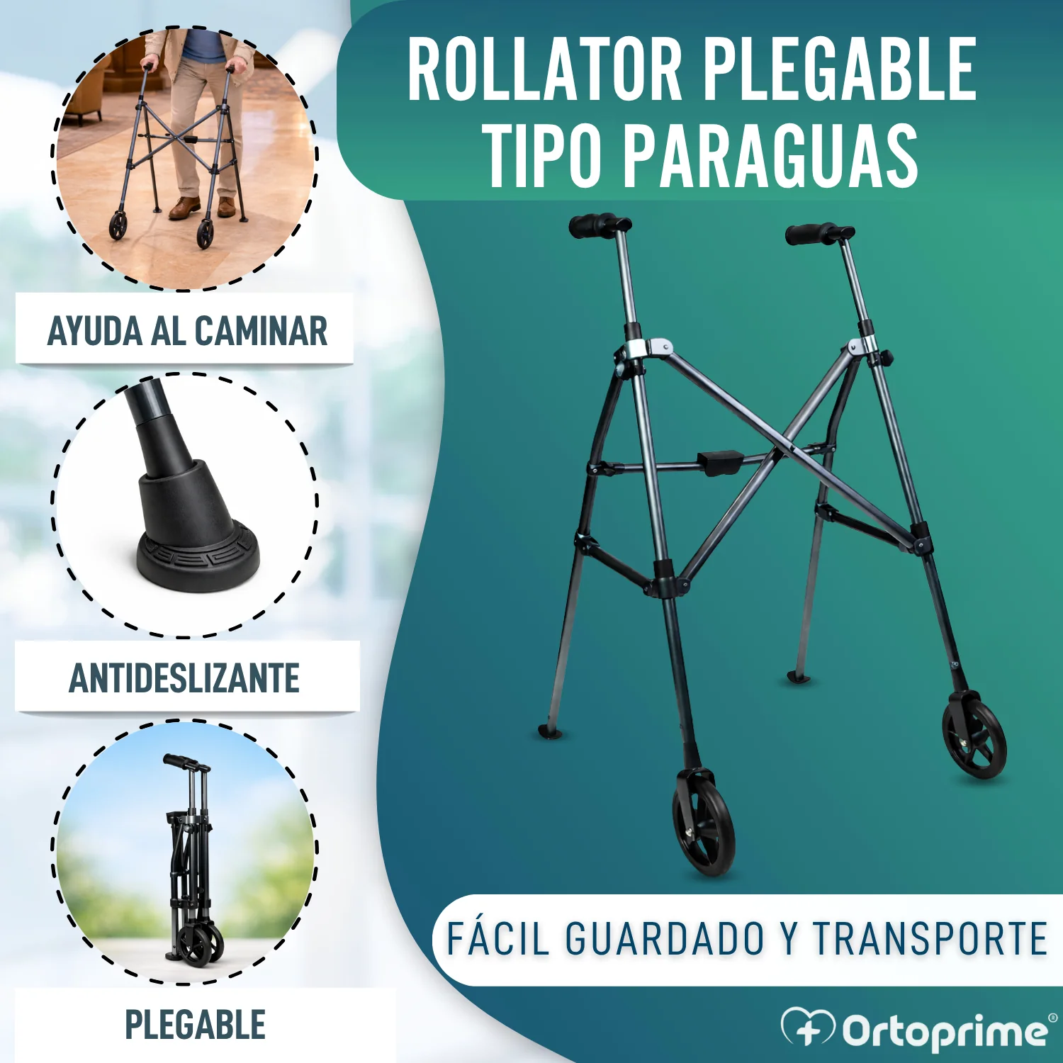 Andador de Aluminio Plegable Tipo Paraguas | Altura Regulable - Image 3