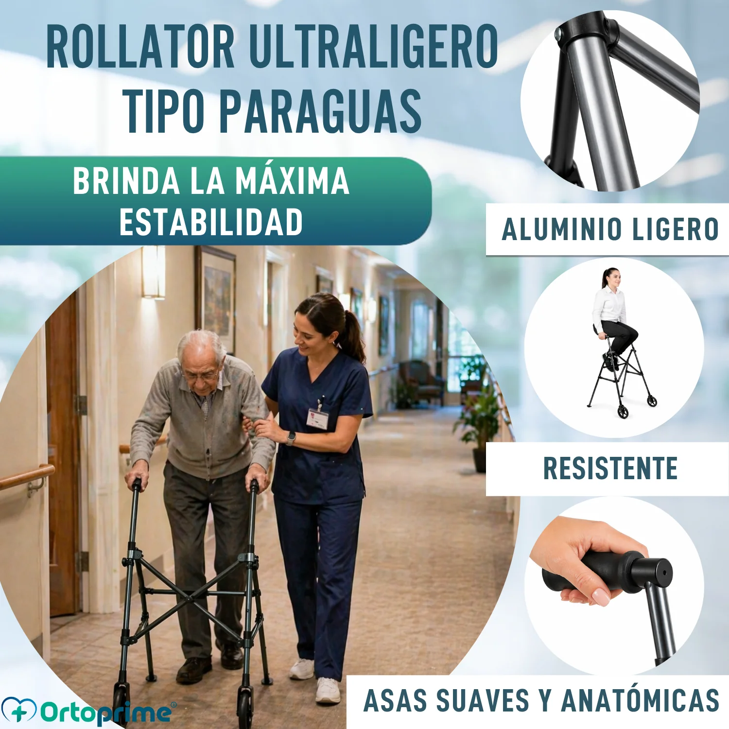 Andador de Aluminio Plegable Tipo Paraguas | Altura Regulable - Image 5