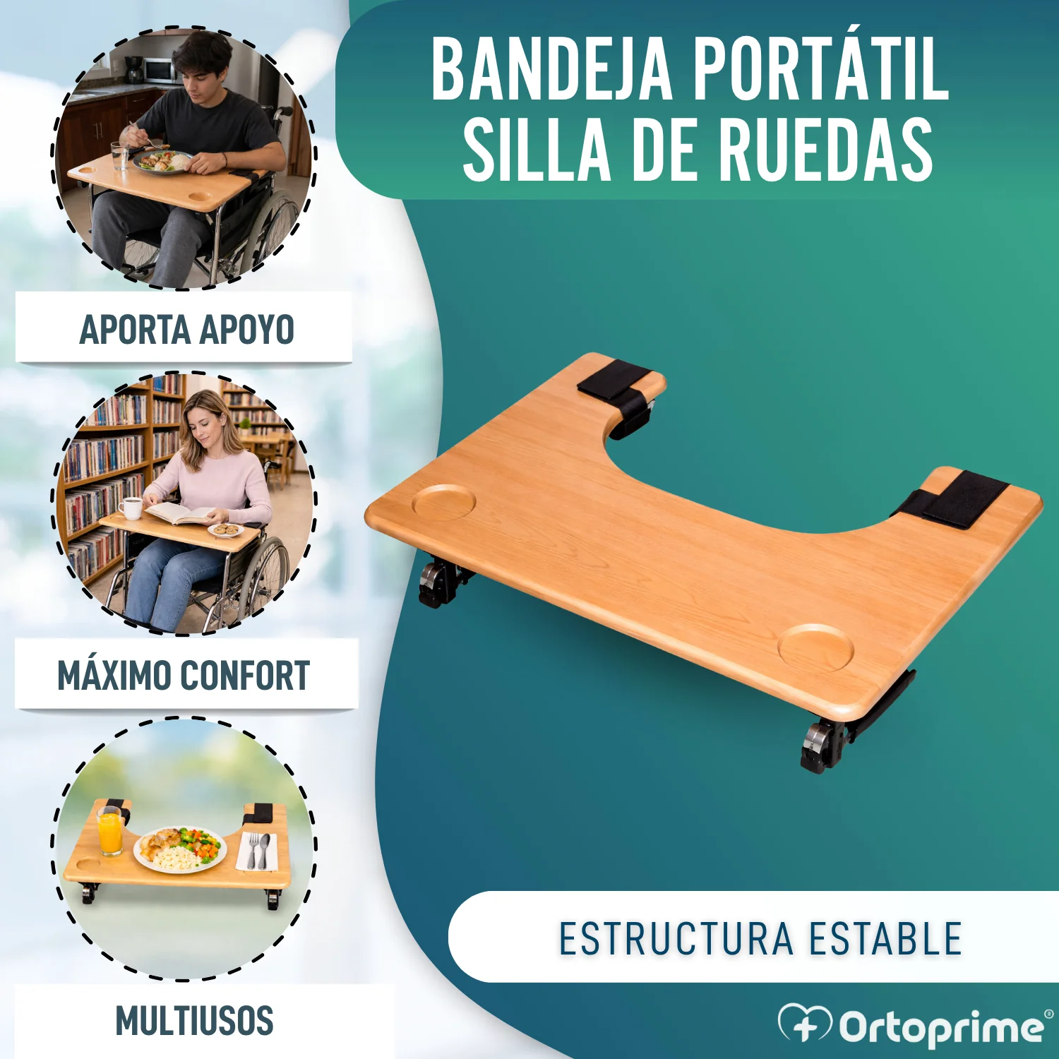 Bandeja para Silla de Ruedas | Mesa Auxiliar Portátil con Portavasos - Image 3