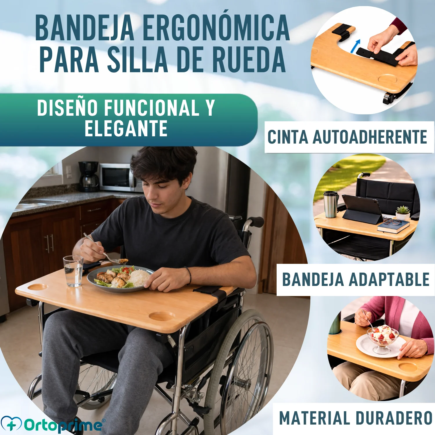 Bandeja para Silla de Ruedas | Mesa Auxiliar Portátil con Portavasos - Image 4