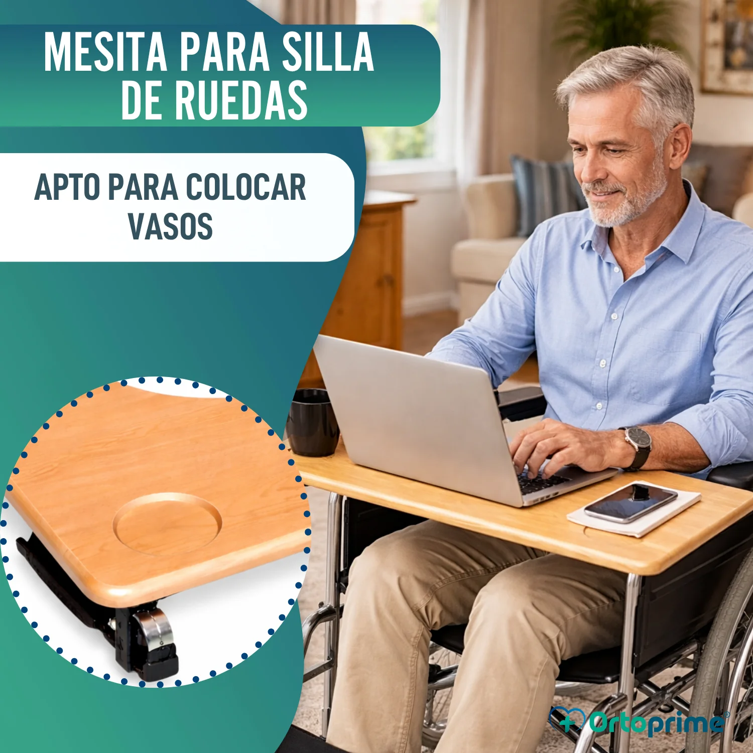 Bandeja para Silla de Ruedas | Mesa Auxiliar Portátil con Portavasos - Image 6