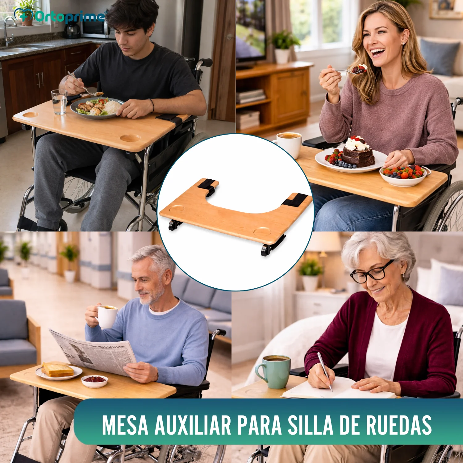Bandeja para Silla de Ruedas | Mesa Auxiliar Portátil con Portavasos - Image 8