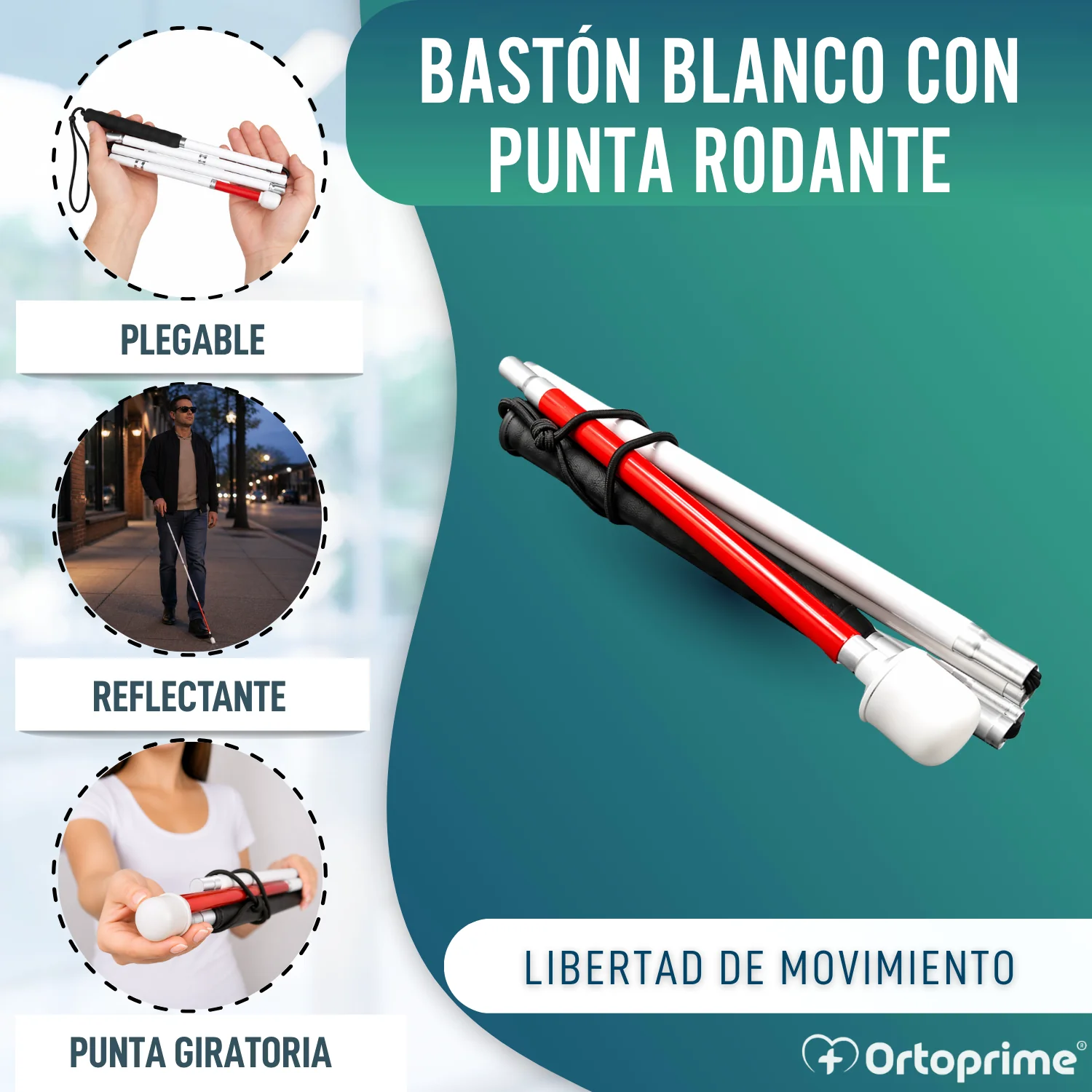 Bastón Guía Plegable de Aluminio para Discapacidad Visual - Image 3