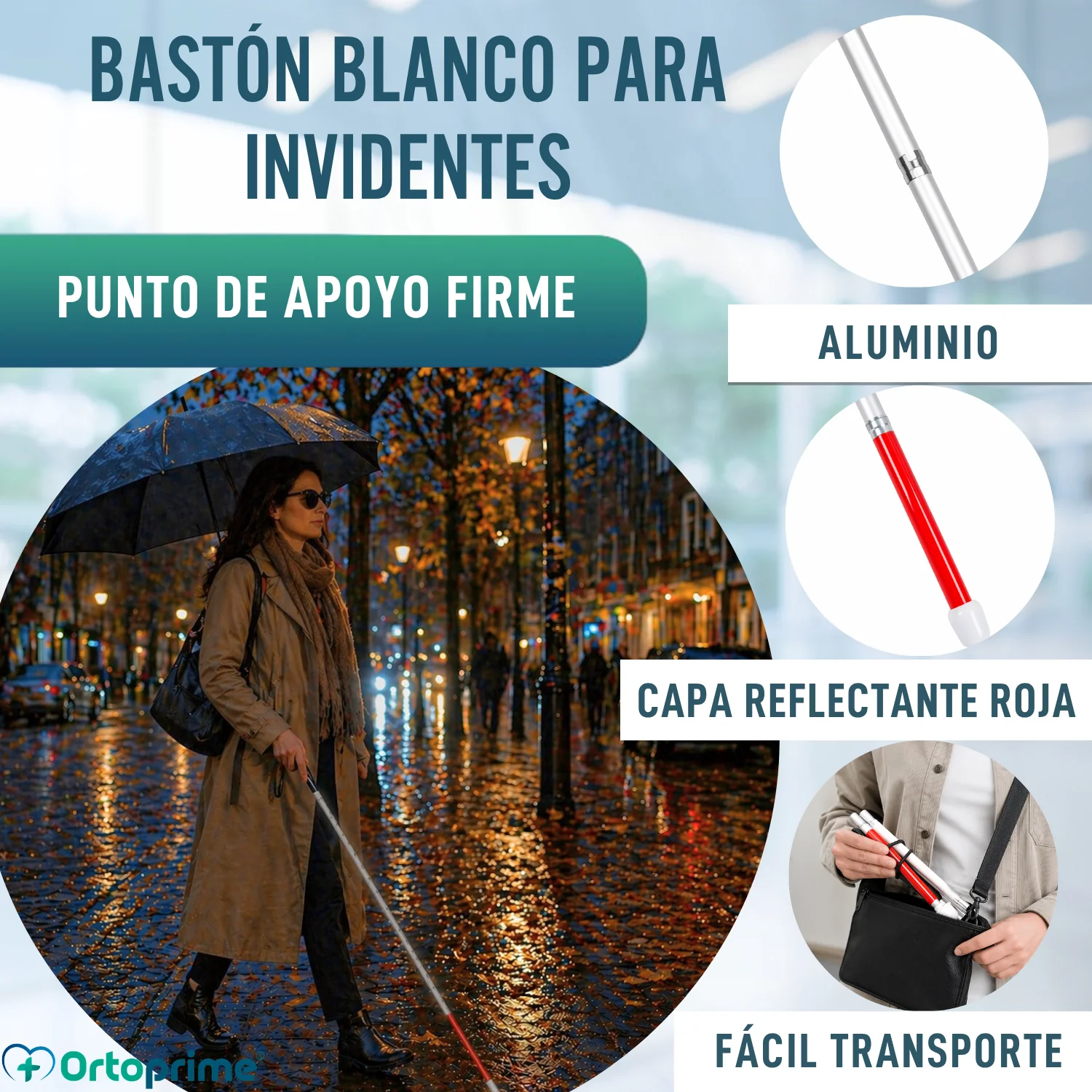 Bastón Guía Plegable de Aluminio para Discapacidad Visual - Image 5