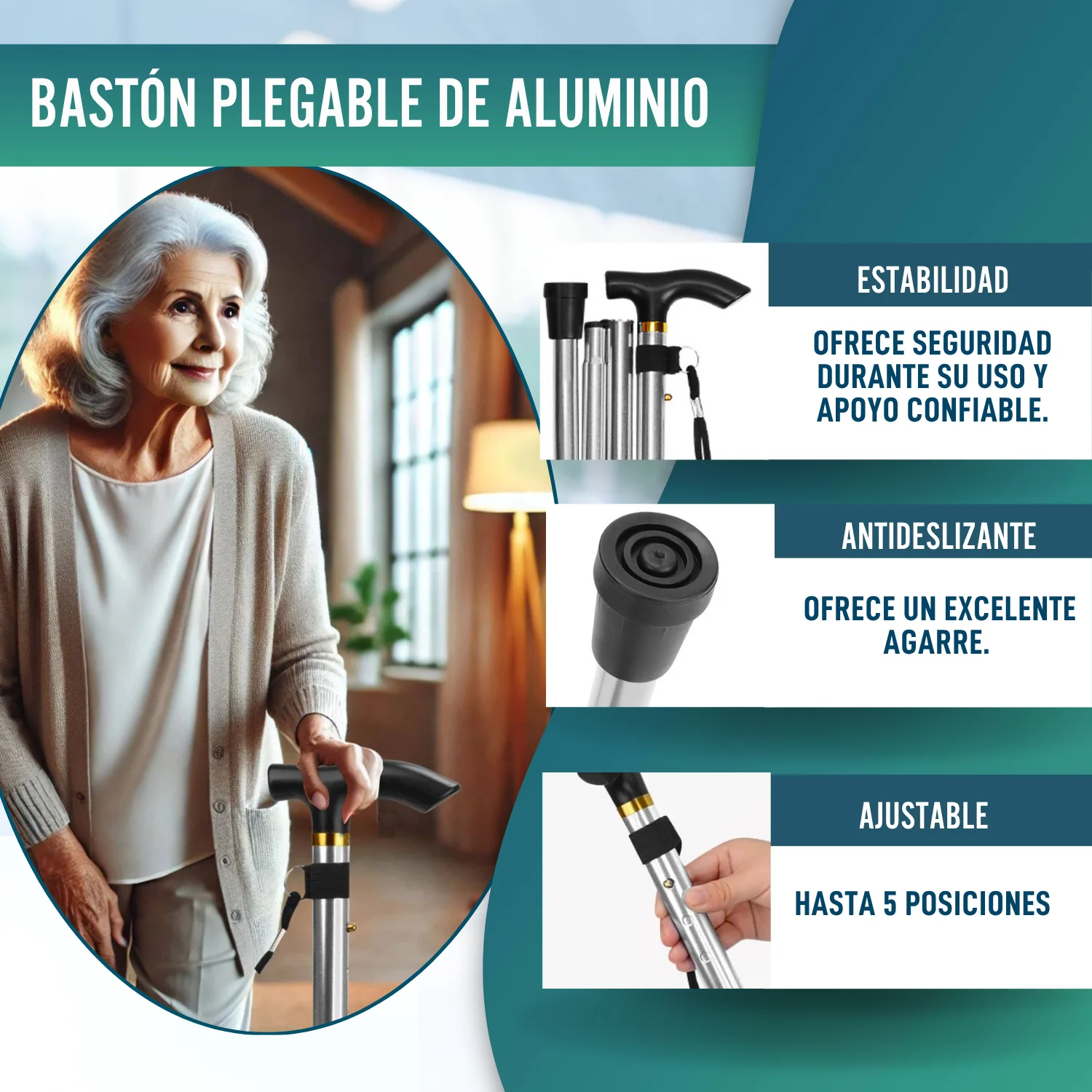 Bastón Ortopédico para Caminar Extensible | Plateado - Image 7