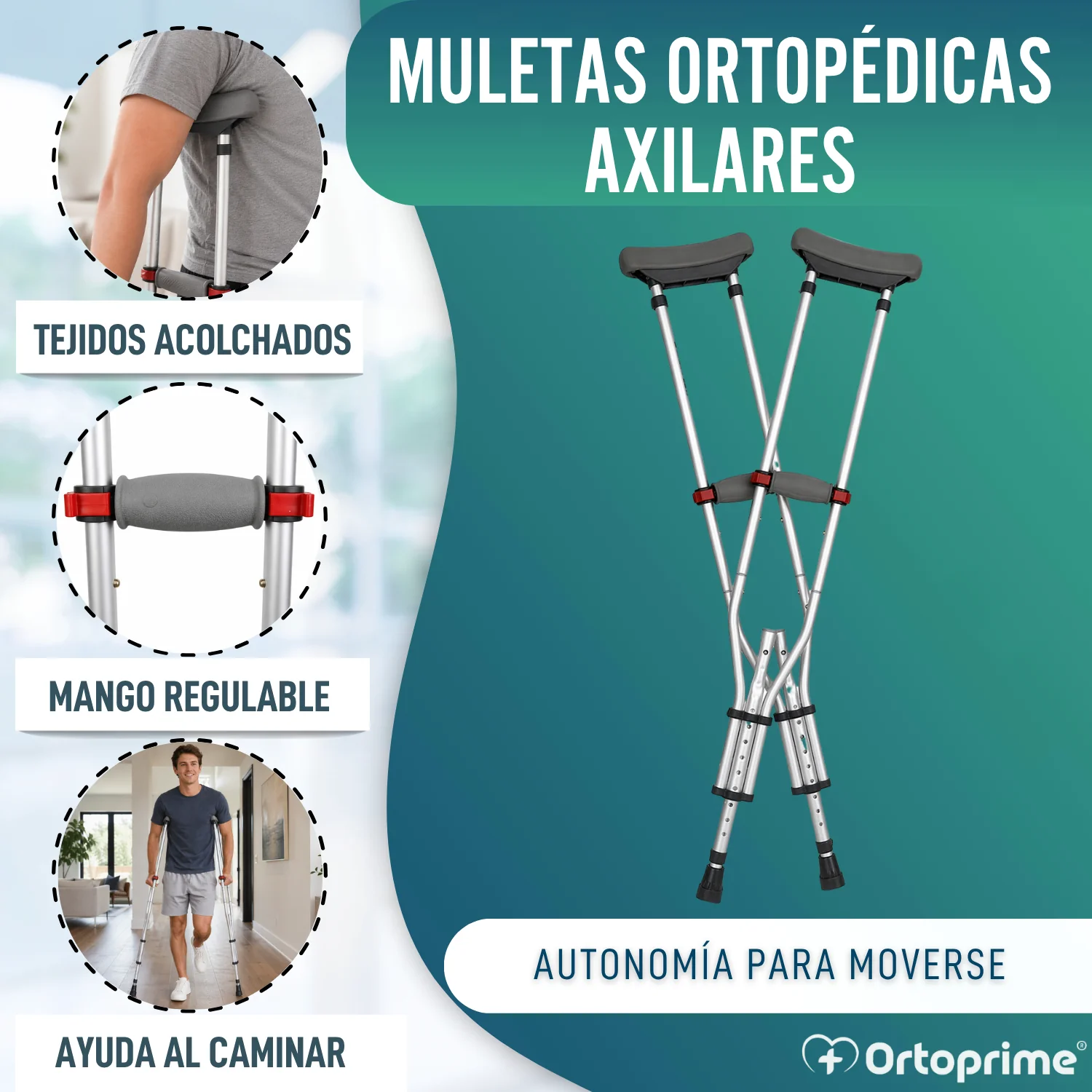 Muletas Axilares de Aluminio con Doble Regulación | Pack x2 - Image 3