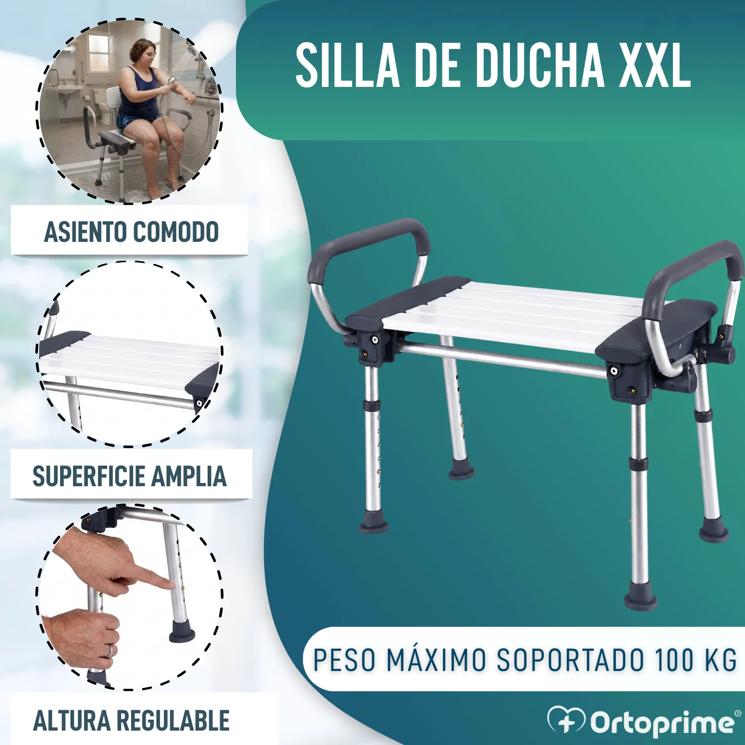 Asiento de Ducha Bariátrica XXL con Reposabrazos Abatibles - Image 3